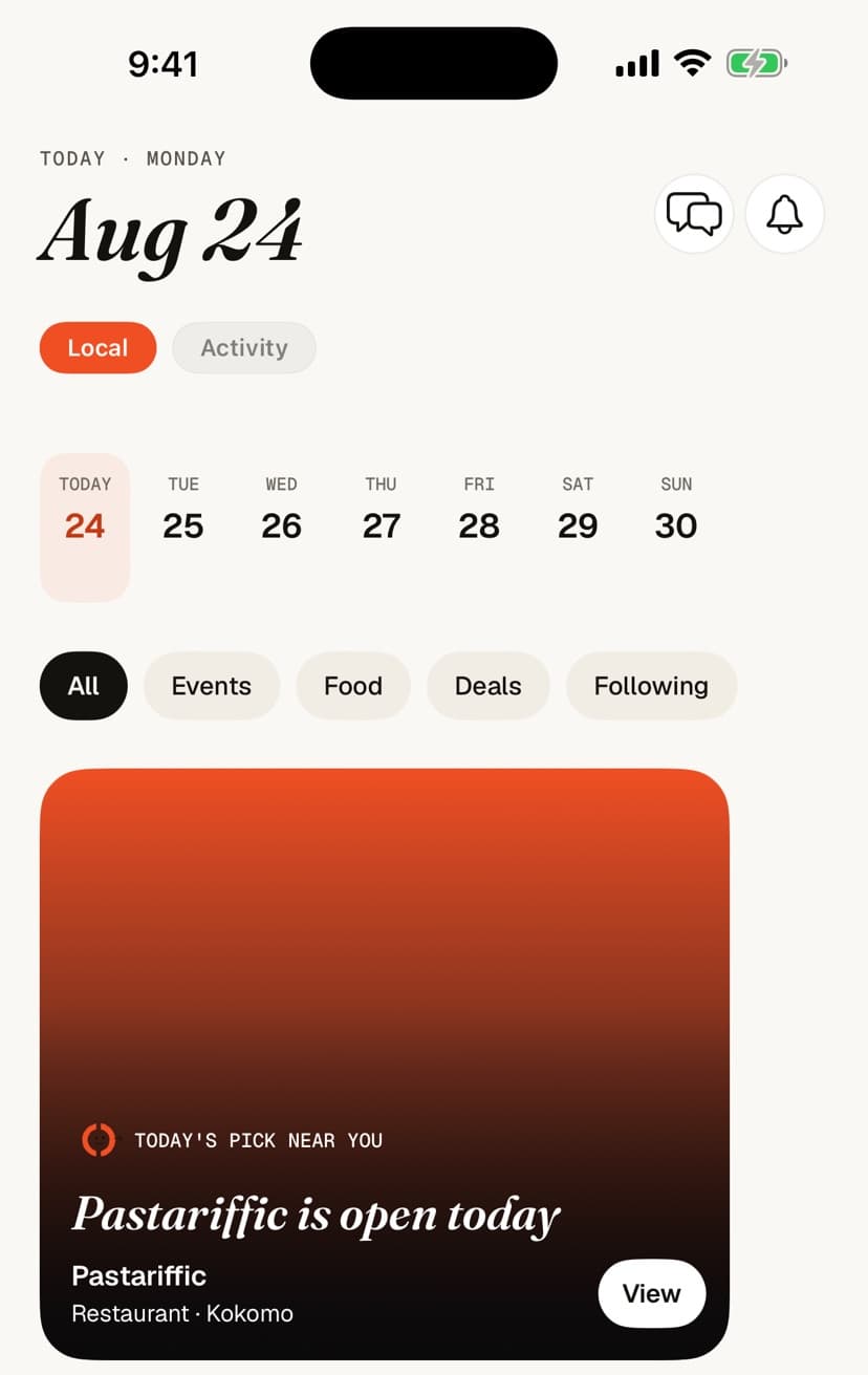 Tabled Home preview showing the local feed with sample data