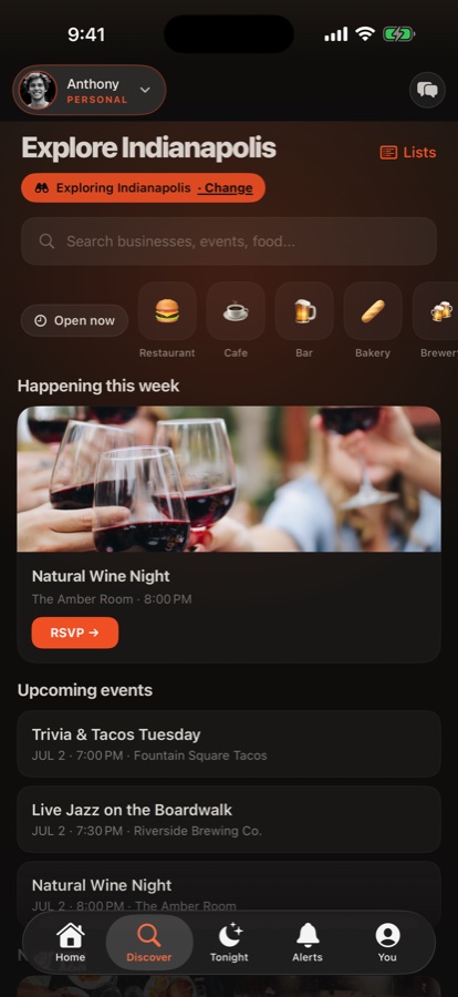 Tabled app — Discover screen
