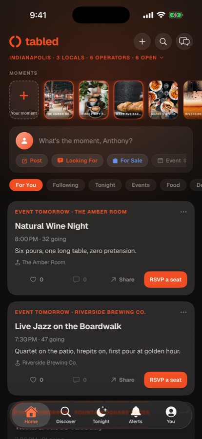 Tabled app — Home screen